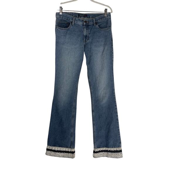 Vintage Y2K American Eagle Flare Jeans 6 Long Boho Crochet Hem - Picture 9 of 9